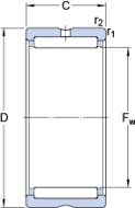 Игольчатые роликоподшипники с механически обработанными кольцами, без внутреннего кольца NK 12/16