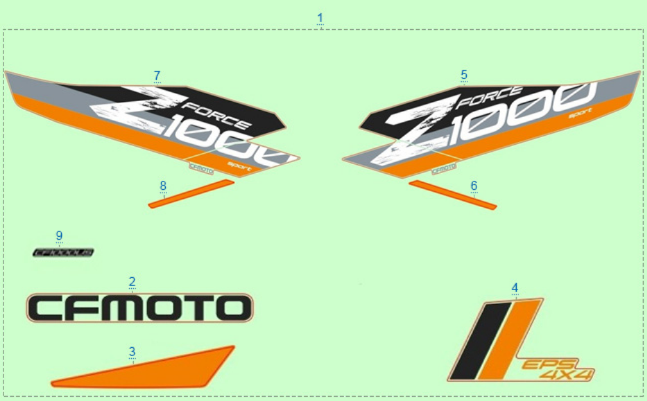 Расположение стикеров (серый) для квадроцикла MOTO MOTO 1000 SPORT EPS