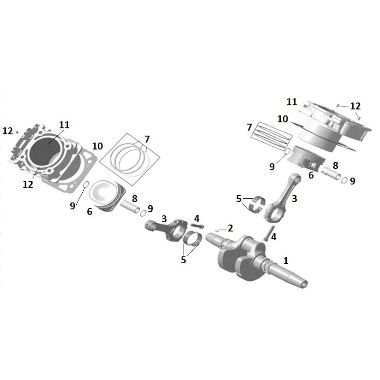 Запасные части для снегоходов Поршень, цилиндр и коленчатый вал (двигатель)